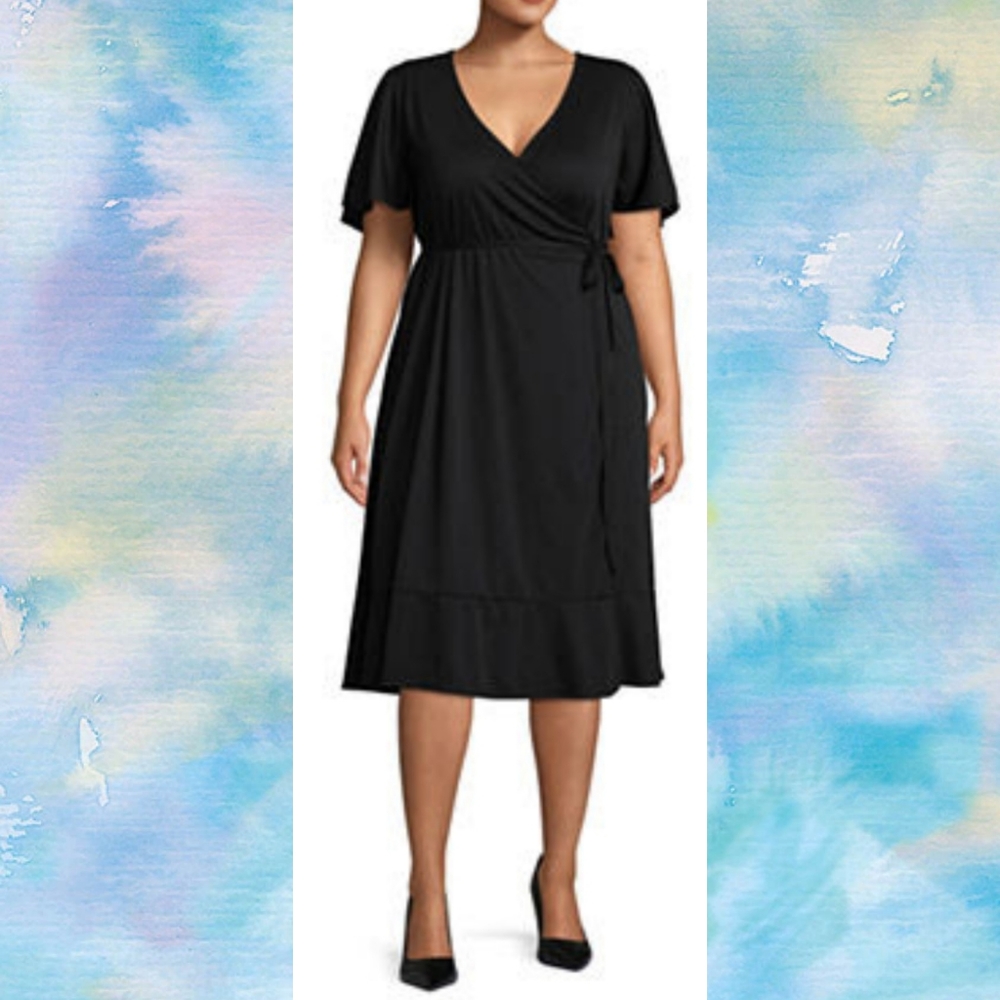 Worthington Short Sleeve Black Wrap Dress, NWT